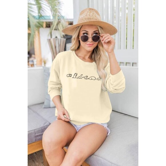 Dinosaur Sweatshirt Women Cotton Blend Graphic Print Long Sleeve Casual - Picture 4 of 6